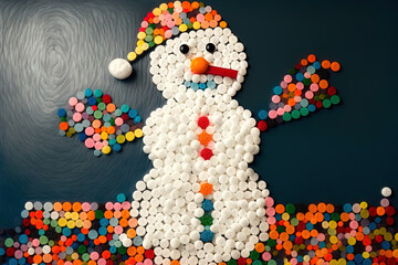 Making a snowman out of candies is a kid's Christmas holiday project. Generative AI