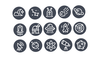 space icon collection set. space object and technology,physics, Galaxy