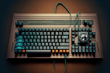 Retro keyboard and mouse for a computer display. computer with musical aspects in the user interface. Generative AI - obrazy, fototapety, plakaty