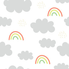 Cloud vector, seamless pattern sky, rainbow