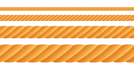 Vector rope isolated on white background. Rope yellow pattern. Sports Equipment. Beige sailor rope element. Cotton curve string