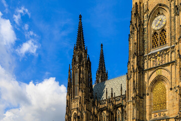 Naklejka premium View of the Gothic Catholic Cathedral of St. Vitus, Wenceslas and Vojtech in Prague Castle. Background