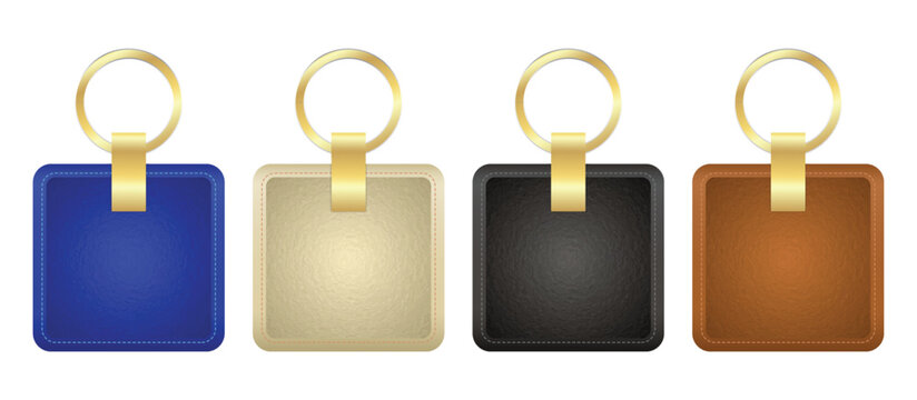 set of high detailed and realistic leather key chain isolated. 