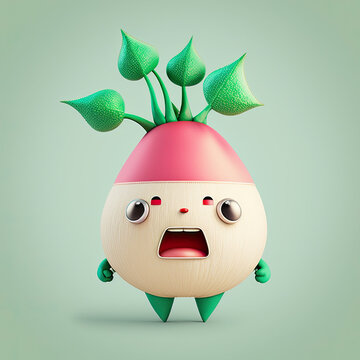 a adorable cute kawaii anthropomorphic radish, sassy facial expression