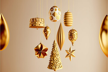 isolated elements gold background christmas hanging