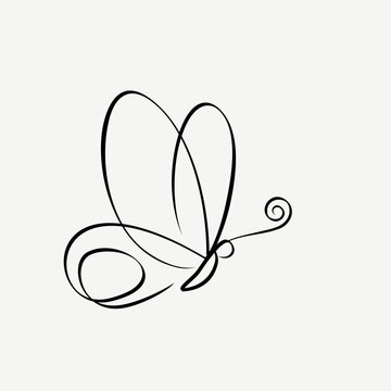 Butterfly Continuous Line Drawing. Black and white vector minimalist illustration of butterfly concept