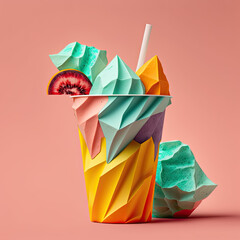 smoothie juice on colorful paper background minimalism
