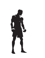 Black boxer silhouette template isolated on white background. Boxer flat vector illustration isolated on white background