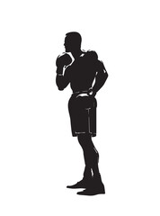 Black boxer silhouette template isolated on white background. Boxer flat vector illustration isolated on white background