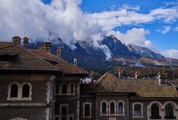 Cantacuzino Castle view of the building. A large beautiful area Autumn mood
