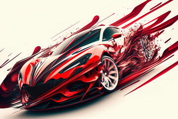 Red sports automobile on a white background. Generative AI
