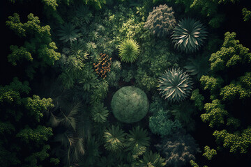 overhead picture of a lush, natural woodland. idea of the environment. Generative AI - obrazy, fototapety, plakaty