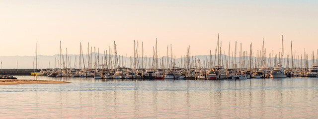 Santa Barbara harbor under sunset