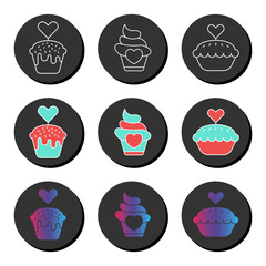Cupcake and love universal icon set. Ui ux element sign.