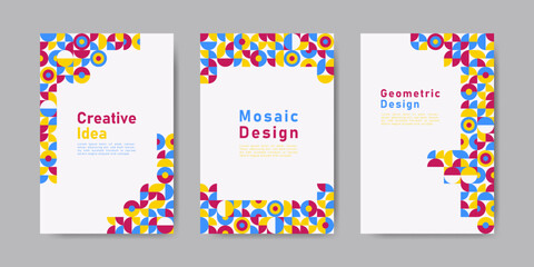 Colorful geometric shape flat design mosaic covers collection