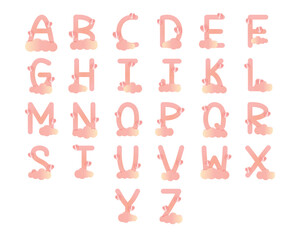colorful cute heart and cloud alphabet for decorating or printing for cards or banner