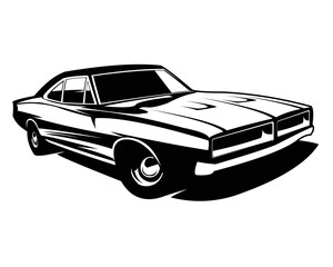 1970s old dodge charger logo silhouette isolated white background view from side. Best for badges, emblems, icons and the old car industry. - obrazy, fototapety, plakaty
