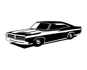 Plakat dodge charger car silhouette isolated white background showing from side. Best for logos, badges, emblems and old challenger car industry. 