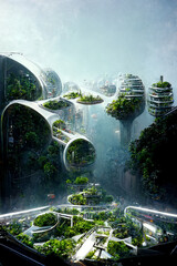 Environmental and sustainable futuristic city. Ai generated image.
