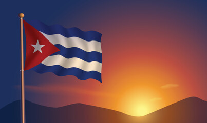 Cuba flag sunset background  Vector Illustration