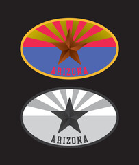 Arizona with state symbol in color and mono tone with oval frame patriot theme homeland background for souvernir coffee mug cap metalbadge billbord vector eps.