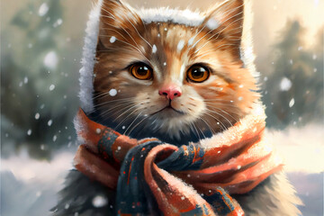 AI Generated Cute Christmas Kitten