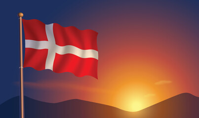 Denmark flag sunset background  Vector Illustration