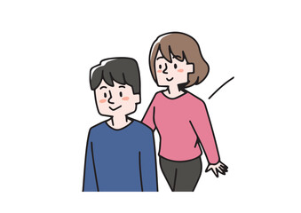 男性の後ろに並ぶ女性のイラスト