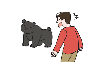 クマに遭遇して驚く男性のイラスト