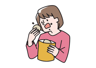 スナック菓子を食べる手が止まらない女性