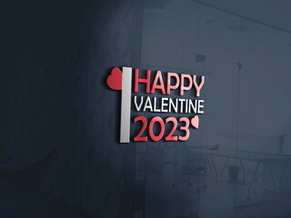 3d illustration of happy valentines lettering on office wall