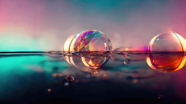 Beautiful reflections and refractions made of rainbow glass up of the surface tension of the liquid, abstract and modern, delicate and Elegant, dramatic and exquisite design elements produced by Ai