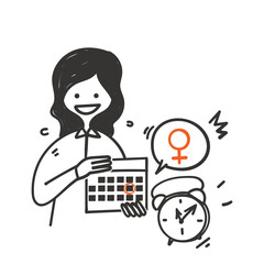 hand drawn doodle woman marks the date of her period on calendar illustration