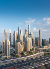 Aerial view of cityscape and skyline in Marina.Dubai.UAE