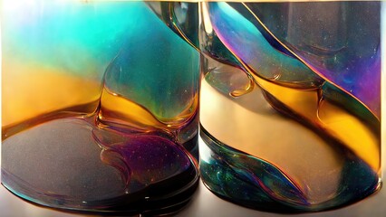Beautiful reflections and refractions in corrugated organic rainbow glass, abstract and modern, delicate and Elegant, dramatic and exquisite design elements produced by Ai