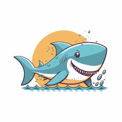 angry blue shark logo character mascot icon funny cartoon vector style