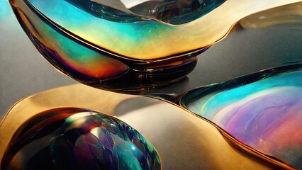 Organic plates like Crystal, beautiful reflections and refractions made of rainbow glass, abstract and modern delicate, elegant, dramatic and detailed design elements generated by Ai