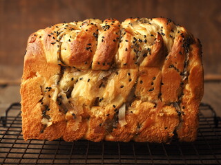 Babka brioche bread with sesame and sweet young coconut jam filling