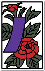 Obraz premium ステッカー風シンプル花札 水無月 牡丹 青短 6月 牡丹に青短