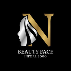 letter N beauty face initial vector logo design element