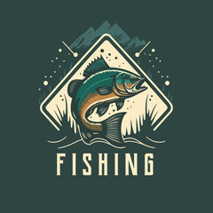 fishing fish in the water logo icon template vintage design