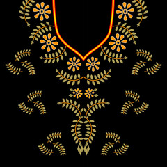 Flower and leave traditional embroidered neckline