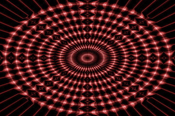 red spiral black light circles pattern whirl bright vortex circular lights