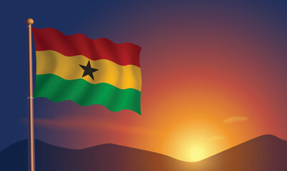 Ghana flag sunset background  Vector Illustration