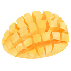 カットされた美味しそうなマンゴーのイラスト／Illustration of a cut mango that looks delicious
