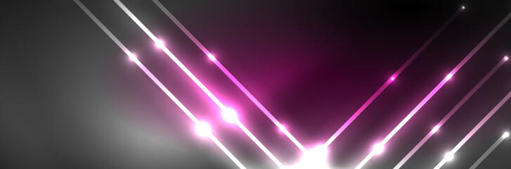 Shiny neon lights, dark abstract background with blurred magic neon light curved lines