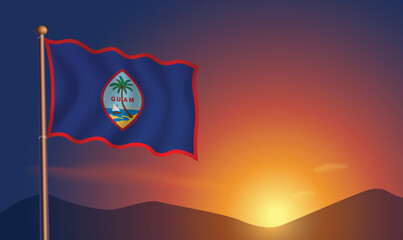 Guam flag sunset background  Vector Illustration