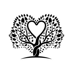Vector logo design of tree, face, heart, abstract art in black and white colors
