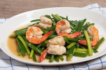 Onion Flower Stem Stir Fried Shrimp with Oyster Sauce