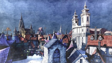 Graphic image of an old European town